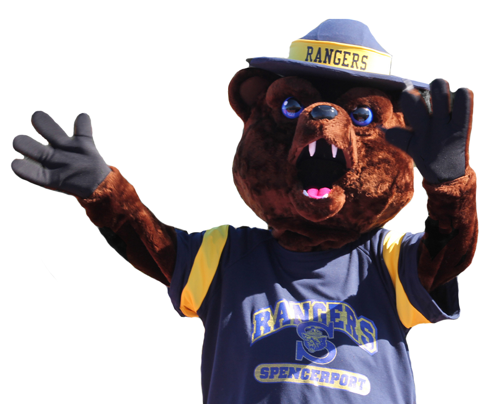 Ranger bear with their hands in the air